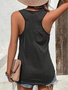 Camiseta sin mangas con estampado de mariposa colorida para mujer, Tops informales sin mangas, cuello redondo, ropa para mujer - Gris Oscuro - Ver 3