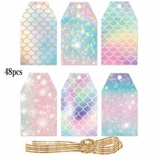 48pcs Paper Mermaid Theme Gift Tags, Creative Mermaid Gift Decoration Hang Tags, Gift Packaging Labels - View 9
