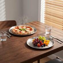 Set di 3/6/9 piatti da portata rotondi in acciaio inossidabile, piatti in metallo impilabili adatti per dessert, bistecche, pizza, frutta, barbecue, picnic e feste, con 3 opzioni di dimensione, accessori moderni per la cucina e la sala da pranzo - Argento - Visualizzare 7