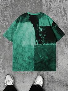 Kaos Pria Motif Patchwork Retro Baru, Kaos Ringan Kerah Bulat Motif Salib Yesus, Cocok untuk Pemakaian Sehari-hari - Dark Green - View 4