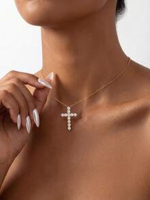 1 chiếc dây chuyền hình thánh giá đính đá Moissanite 0.1 carat, bạc sterling 925, món quà sang trọng, thanh lịch dành cho lễ đính hôn, đám cưới, sinh nhật bạn thân, kỷ niệm, trang sức cưới. - Dây chuyền Moissanite hình thánh giá - Xem 6