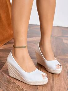 Mẫu sandal đế xuồng dệt dày, hở mũi, thoải mái, mới, dành cho nữ, thời trang Xuân/Hè 2026. - trắng - Xem 4