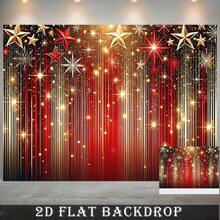 A 2D Flat Banner, Featuring A Festive Starlight Theme Design With Red And Gold Stars And Sparkling Lights. This Photo Prop Is Suitable For Various Celebrations, Such As Weddings, Birthdays, Home - 30 - View 1