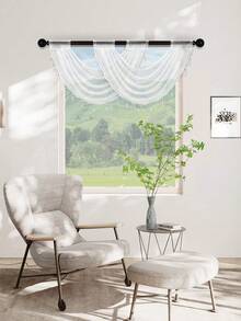 1 pieza Cortina blanca con volantes, estilo minimalista con flecos y adorno floral, tela de poliéster, adecuada para la decoración de ventanas de la sala de estar y el dormitorio - Hilo de palma blanco hilado - Ver 6