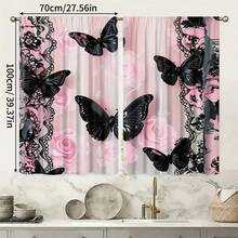 2 pièces Rideaux décoratifs élégants à motif floral rose et papillon noir en dentelle, impression numérique haute définition, matériau en polyester translucide, résistant à la décoloration. Convient pour les rideaux de maison, les rideaux de maison. Lavable à la main et à la machine, suspension par poche à tringle, convient pour la décoration de la chambre et du salon, rideaux de décoration intérieure. - Multicolore - Voir 13