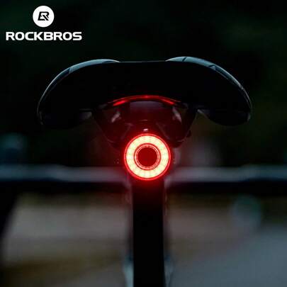 ROCKBROS Luz trasera de bicicleta inteligente Luces traseras de bicicleta IPX6 Luces de bicicleta impermeables para conducción nocturna con tipo C recargable