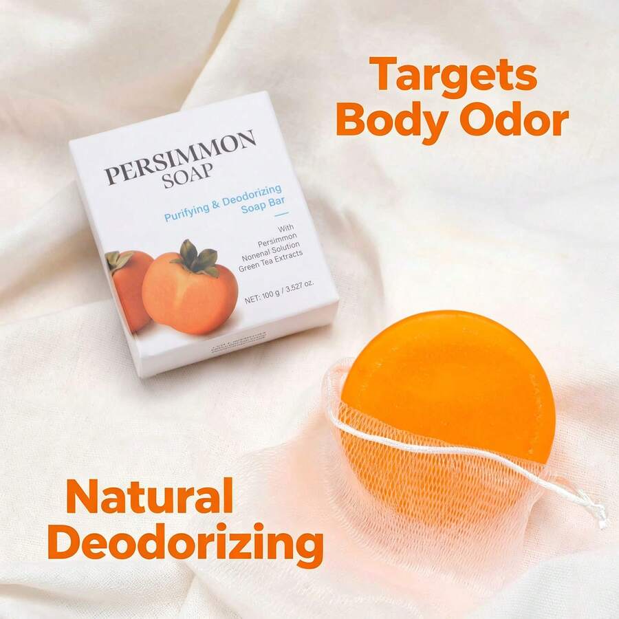 Persimmon Soap Bar For Old People Smell, Natural Deodorizing Body Odor Control Soap With Japanese Persimmon & Green Tea Extract, Gentle On All Skin Types - Quả hồng - Xem 1