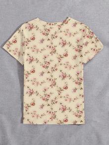 Blusa casual de cuello redondo con estampado floral, cómoda y adecuada para uso diario - Multicolor - Ver 2