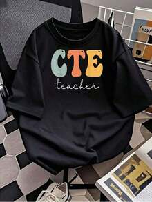 Camiseta Verano Casual Para Mujer Con Estampado De Profesor de CTE Manga Corta Súper Cómodo - Negro - Ver 2
