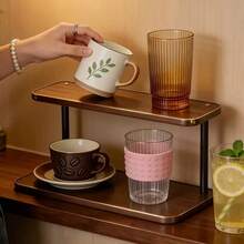 Vintage-Style High-Quality Storage Rack | 2-In-1 Kitchen Cup Holder + Desk Organizer, Combining Aesthetics And Practicality, Layered Design, Scientific Zoning Storage, Bid Farewell To Messy Desktops. Can Hold Books, Stationery, Cosmetics, Tableware, Kitchen Cup Rack, Desk Organizer, Keeps Small Spaces Tidy! - A - View 4