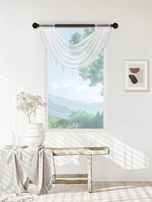 1 pieza Cortina blanca con volantes, estilo minimalista con flecos y adorno floral, tela de poliéster, adecuada para la decoración de ventanas de la sala de estar y el dormitorio - Hilo de palma blanco hilado - Ver 13