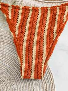 Set de 3 piezas de cubrecosturas de estilo bohemio con cordón de tela de ganchillo para bikini - Naranja - Ver 5