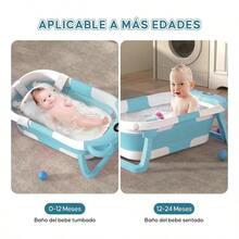 Portable Folding Baby Bathtub With Cushion And Built-In Thermometer - Celeste - View 6