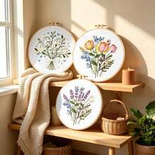 Ins Style Fresh Flower Bouquet 3D Embroidery Kit, DIY Lily Of The Valley, Tulip, Lavender Embroidery Decor Hanging Painting Starter Set - Multicolor - View 12