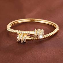 1pc Fashionable Line Wrapped Conical Criss-Cross Design Cubic Zirconia Inlaid Women Bracelet - Multicolor - View 9