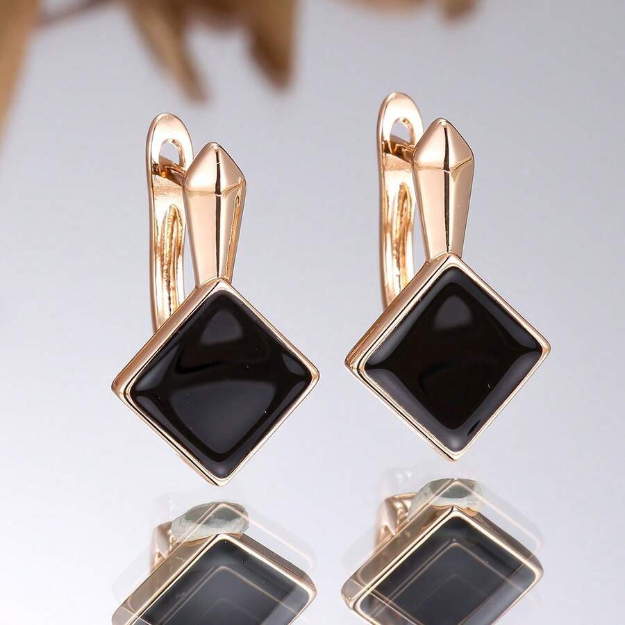 Vanel 1Pair Chic Golden Statement Earrings, Intricate Black, Minimalist Fashion Jewelry For Daily Wear - Golden Yellow-black - View 1