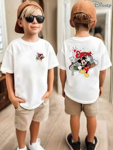 Boys' Disney Epcot Mickey Mouse Graphic T-Shirt, Kids World Showcase Inspired Tee, Soft Breathable Casual Top For Boys, Ideal For Everyday Wear, Playground, School, Theme Parks, Vacation & Outdoor Activities - 白色 - 查看 1