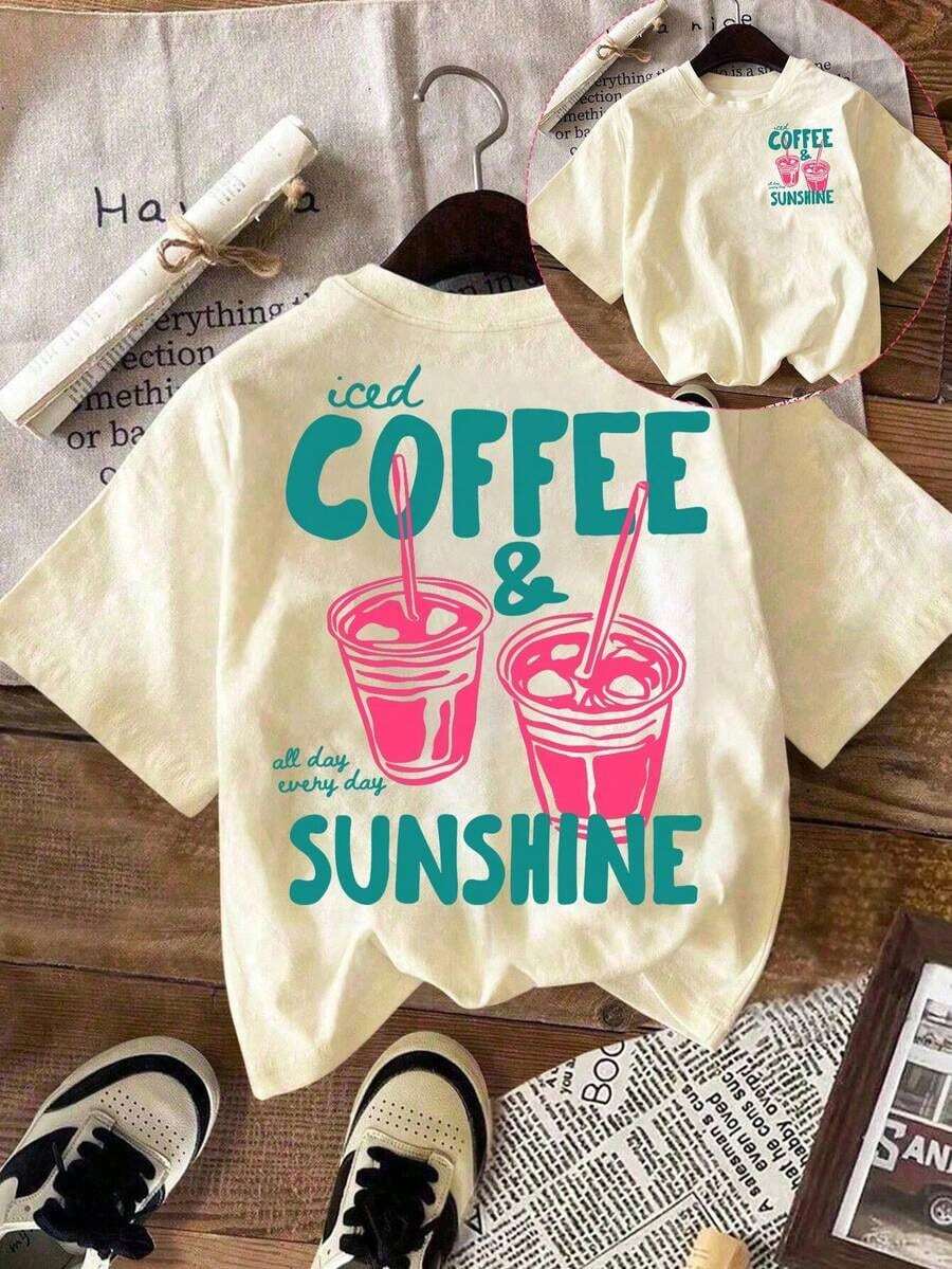 Camiseta "Café Helado y Sol", Camiseta "Café Helado", Regalos para Amantes del Café, Camiseta de Verano, Camiseta "Vibes de Verano", Camiseta de Café - Estilo Urbano Vintage Unisex, Cam - Albaricoque 8 - Ver 1