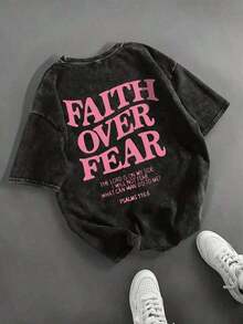 2026 LC Camiseta de Mujer "Over Fear Bible" - Letras - Camiseta con Versículo Bíblico Inspirador (Salmo 118:6) Efecto Lavado Vintage Suave - Ropa Cristiana - Camiseta Casual Lavable - Camiseta de Algodón, Camiseta Retro, Ropa de Otoño e Invierno, Unisex, Manga Corta, Ropa de Tallas Grandes, Sudadera, Ropa de Mujer, Blusas, Ropa de Año Nuevo, Blusas de Mujer, Blusas de Primavera y Verano para Mujer, Ropa de Primavera, Conjuntos de Vacaciones para Mujer, Regalos de San Valentín, Conjuntos de Verano - Negro - Ver 6