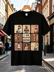 Women's Clothing: Unisex White Short-Sleeved T-Shirt With Female Icon Graphics And "I Am" Text, Comfortable Casual Cotton T-Shirt Suitable For Everyday Wear And Celebratory Events, Available In Multiple Sizes, Women's Shirts - 黑色 - 查看 6
