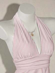 Camiseta sin tirantes con cuello en V profundo, cintura ceñida y espalda descubierta en forma de A - Rosa - Ver 5