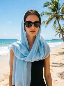 1pc Solid Color Casual Polyester Scarf, Versatile Long Shawl For Spring/Autumn, Neck Warmer, Beach Cover-Up, All Season, Holiday - Baby Blue - View 3
