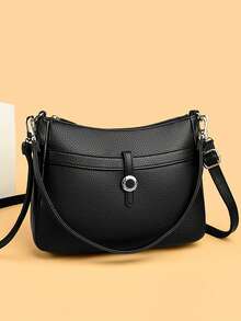 Sac bandoulière en cuir souple et léger pour maman, grande capacité, porte-monnaie et téléphone, sac à épaule, style urbain minimaliste - Noir - Voir 2