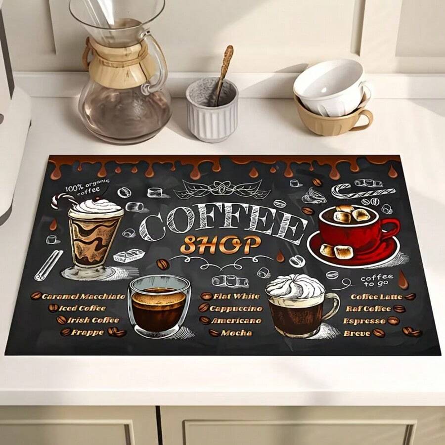 1pc Coffee Absorbent Drying Mat, Kitchen Decor Coffee Machine Mat, Beverage Mat, Dish Mat, Handmade Coffee Pot Drip Tray, Kitchen Floor Mat, Coaster, Table Mat, Kitchen Countertop Dish Drying Mat, Breakfast Mat, Heat-Resistant Drip Tray With Non-Slip Backing, Diatomaceous Earth Drip Tray, Stain-Hiding, Kitchen Drip Tray, Easy-To-Clean Dish Rack Mat, Perfect For Kitchen, Dining Table, Coffee Shop, Bar, Holiday, Party, Home Decor, Holiday Gift - Multicolor - View 1
