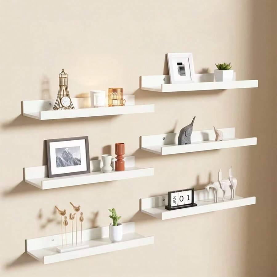 1 Stück kreatives wandmontiertes Holzregal, Wandregal für Wohnzimmer und Schlafzimmer, Heimdekoration Regal - Weiss - Übersicht 1