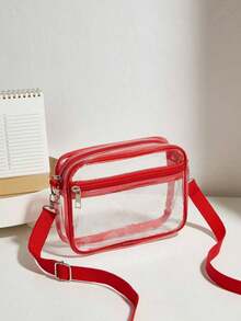 Mini Square Clear PVC Bag With Adjustable Strap For Everyday Use, Stadium Approved, 12 X 12 X 6 Inches, Casual Square Clear Shoulder Bag For Concerts, Sporting Events, Festivals, Travel, Simple Fashion Crossbody Bag, Waterproof And Sandproof Clear Bag, Perfect For Summer, Vacation And Beach, Clear Bag For Women - 杏色 - 查看 2