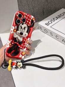 Disney Mickey Mouse Clubhouse Phone Case : 3D Fluffy Pattern Border Protector Phone Soft Phone Case With A Free Cute Mickey Bracelet Chain Lanyard, Mickey, Minnie, Goofy, Donald Duck, Daisy Duck, Pluto, For Apple 17 Promax 17 Pro 16 15 14 13 12 11 Pro Max XS Max X XR Soft Cover Summer Phone Case - 白色 - 查看 6