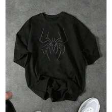 Camisetas con estampado de araña , playera de talla grande para hombre, camisetas de manga corta casuales de verano de moda, ropa deportiva para exteriores, ropa de ocio para hombres grandes y altos - Negro - Ver 1
