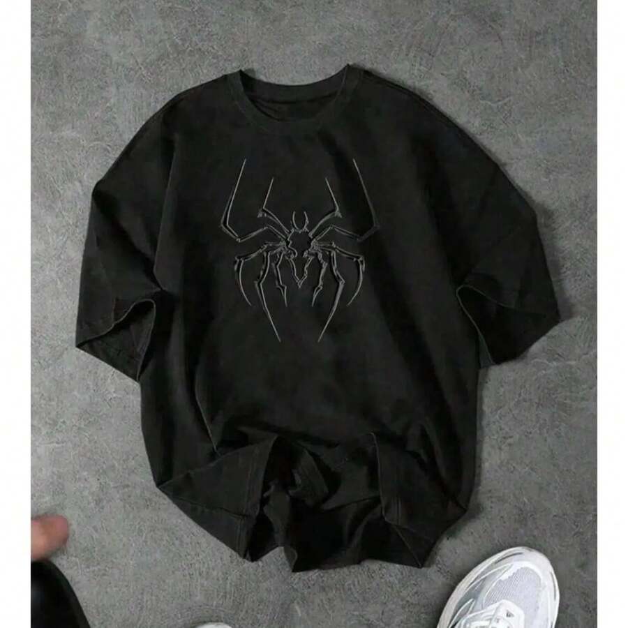 Camisetas con estampado de araña , playera de talla grande para hombre, camisetas de manga corta casuales de verano de moda, ropa deportiva para exteriores, ropa de ocio para hombres grandes y altos - Negro - Ver 1
