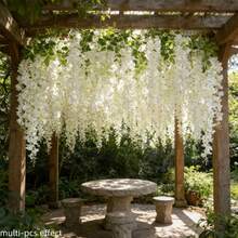 5/10pcs Artificial White Wisteria Flowers, Dense Fake Wisteria Vine Garland, Outdoor Artificial Floral Suitable For Wedding, Party, Garden And Home Decor - Multicolor - View 7