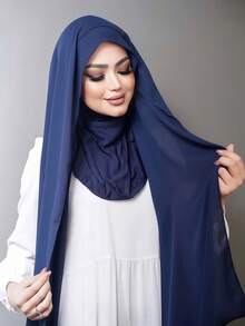 1 chiếc khăn trùm đầu Jersey may liền kèm mũ lót, chất liệu mềm mại, thoáng khí, thích hợp mặc hàng ngày, dự lễ hội, cầu nguyện, hành hương, có thể kết hợp với áo Abaya. - Nhiều màu - Xem 5