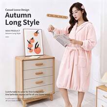 Extra Long Hooded Bathrobe For Women, Coral Fleece Thick Absorbent Bath Towel Robe, Suitable For Spring, Summer, Autumn & Winter Home & Travel Use, Dorm Robe - Multicolor - View 8