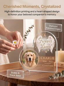 1pc Customized Pet Memorial Heart-Shaped Acrylic Plaque, Can Customize Photo And Text, Bereavement Gift, "Forever Loved" Dog/Cat Memorial Keepsake, Suitable For Home Decor, Shelf Display, Pet Owner Remembrance - Multicolor - View 7
