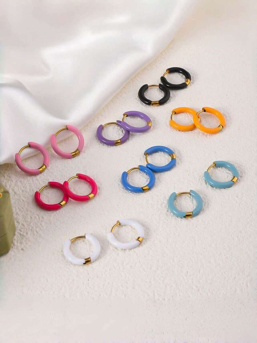 1 pieza Pendientes colgantes de la serie colorida de acero inoxidable, joyería versátil y de moda para mujeres - Joyería de encanto lujosa para mujer, adecuada para uso diario y de fiesta - Multicolor - Ver 1