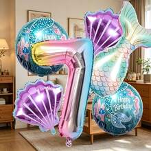 Set mit 8 Luftballons mit Farbverlauf-Zahlen, Meerjungfrauenschwänzen und Muschel-Designs. Perfekt für Geburtstagsfeiern, Themenpartys, Jahrestage, Familientreffen, Poolpartys, Strandpartys, Heimdekoration, Outdoor-Picknicks, Foto-Motive, - Übersicht 18
