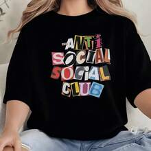 Anti Social Club Graphic Print T Shirt 220g Streetwear Womens Casual 100 Cotton Tee 1pcs Minimalist Style Relaxed Fit - màu đen - Xem 1