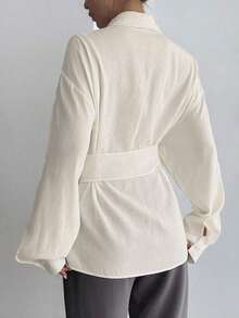 Blusa urbana y casual de manga larga con lazo lateral para mujer - Blanco 2 - Ver 3
