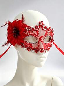 1/3pcs Masque facial en dentelle incrusté de diamants haut de gamme, disponible en noir, blanc et rouge. Convient pour les fêtes de maquillage, les fêtes d'Halloween et comme accessoires pour se déguiser et décorer.,Fierté,Robe de soirée - Multicolore - Voir 5