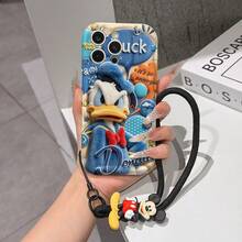 Disney Mickey Mouse Clubhouse Phone Case : 3D Fluffy Pattern Border Protector Phone Soft Phone Case With A Free Cute Mickey Bracelet Chain Lanyard, Mickey, Minnie, Goofy, Donald Duck, Daisy Duck, Pluto, For Apple 17 Promax 17 Pro 16 15 14 13 12 11 Pro Max XS Max X XR Soft Cover Summer Phone Case - 白色 - 查看 1