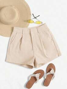 Shorts diarios tejidos de unicolor para mujer, sencillos - Albaricoque - Ver 6