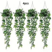 Large Realistic Hanging Potted Green Plant, Lifelike Mandevilla Leaves, Suitable For Home Living Room, Office, Bathroom, Multi-Functional Room Decor, Shelving Accent, Wedding & Birthday Decoration, Spring Greenery Decor - Green - View 7