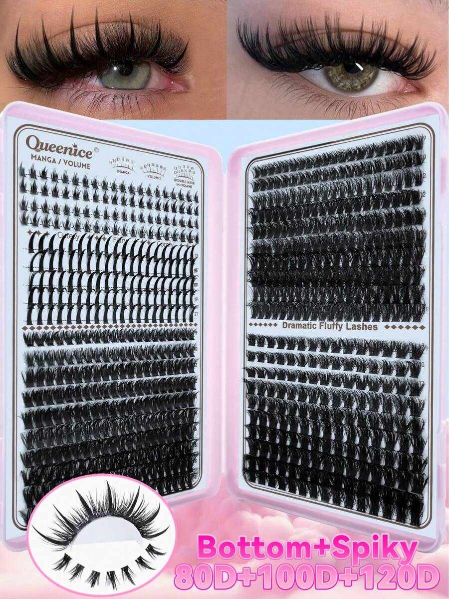 Queenice 730片裝 個別睫毛簇 D捲 9-18mm 30D-50D 混合萬聖節主題 DIY 睫毛接種套組 自然濃密纖長 輕盈超柔軟 可重複使用假睫毛 居家萬聖節 Cosplay 日常彩妝用 - 黑色 - 查看 1