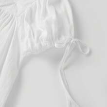 Short Sleeve T-Shirt For Women Square Neck A-Line Ruffled Top For Daily Shopping Office Travel,Babydoll Long Top,Summer Y2k Pachwork Tank Top,Casual Comfy Going Out Top - White - View 9