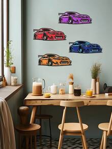 Esta decoração de parede em metal, representando um supercarro em estilo cartoon, é uma peça moderna com temática de corrida, perfeita para salas de estar, espaços íntimos masculinos e garagens. É um presente único para entusiastas de carros e uma escolha ideal para decorar a parede do quarto de um menino. - carro esportivo - Ver 2
