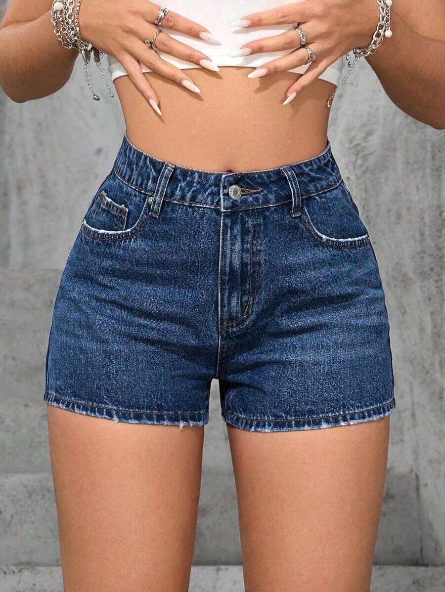 Shorts vaqueros de mujer casuales y versátiles para el uso diario, de verano - Azul - Ver 1