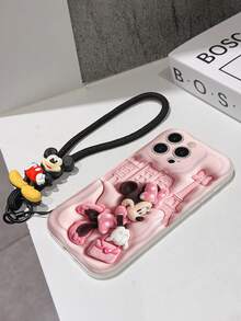 Disney Mickey Mouse Clubhouse Phone Case : 3D Fluffy Pattern Border Protector Phone Soft Phone Case With A Free Cute Mickey Bracelet Chain Lanyard, Mickey, Minnie, Goofy, Donald Duck, Daisy Duck, Pluto, For Apple 17 Promax 17 Pro 16 15 14 13 12 11 Pro Max XS Max X XR Soft Cover Summer Phone Case - trắng - Xem 7